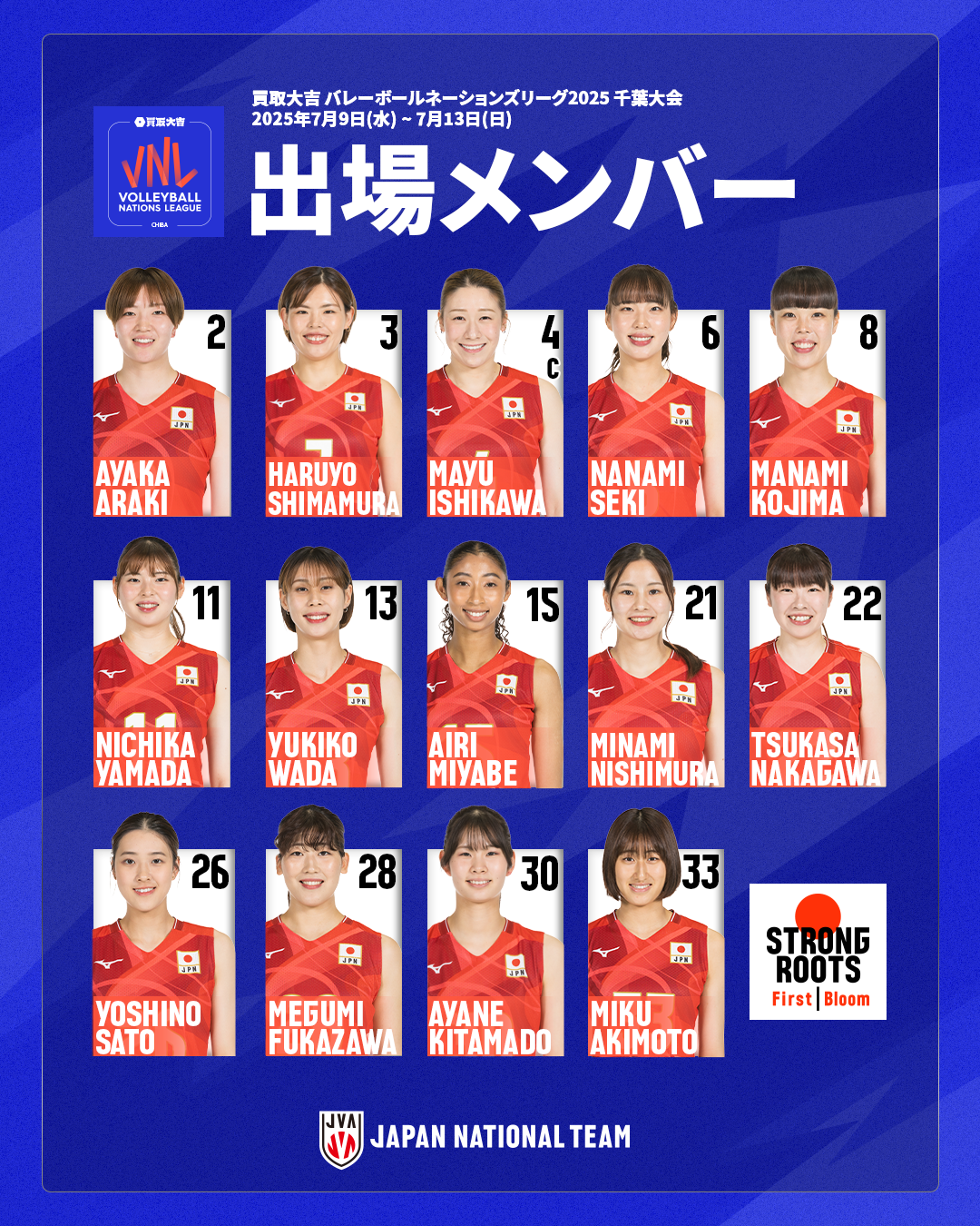 バレーボール女子日本代表チーム「買取大吉 バレーボールネーションズリーグ2025 千葉大会」出場選手14人決定