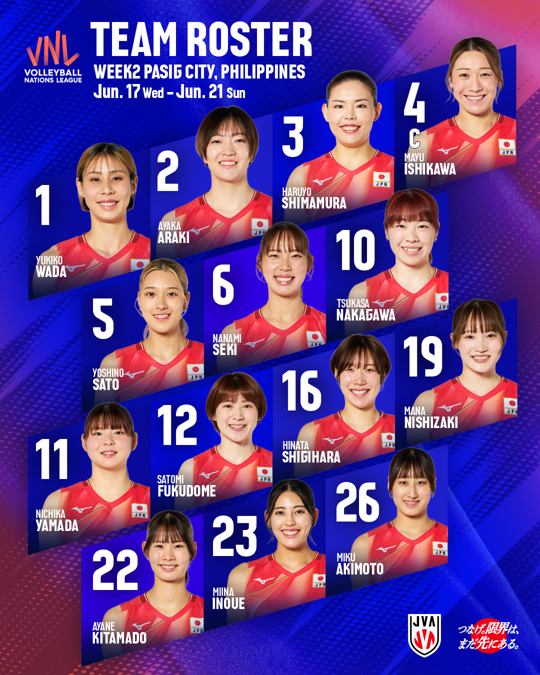 バレーボール女子日本代表チーム バレーボールネーションズリーグ2026 予選ラウンド第2週フィリピン大会出場選手14人決定